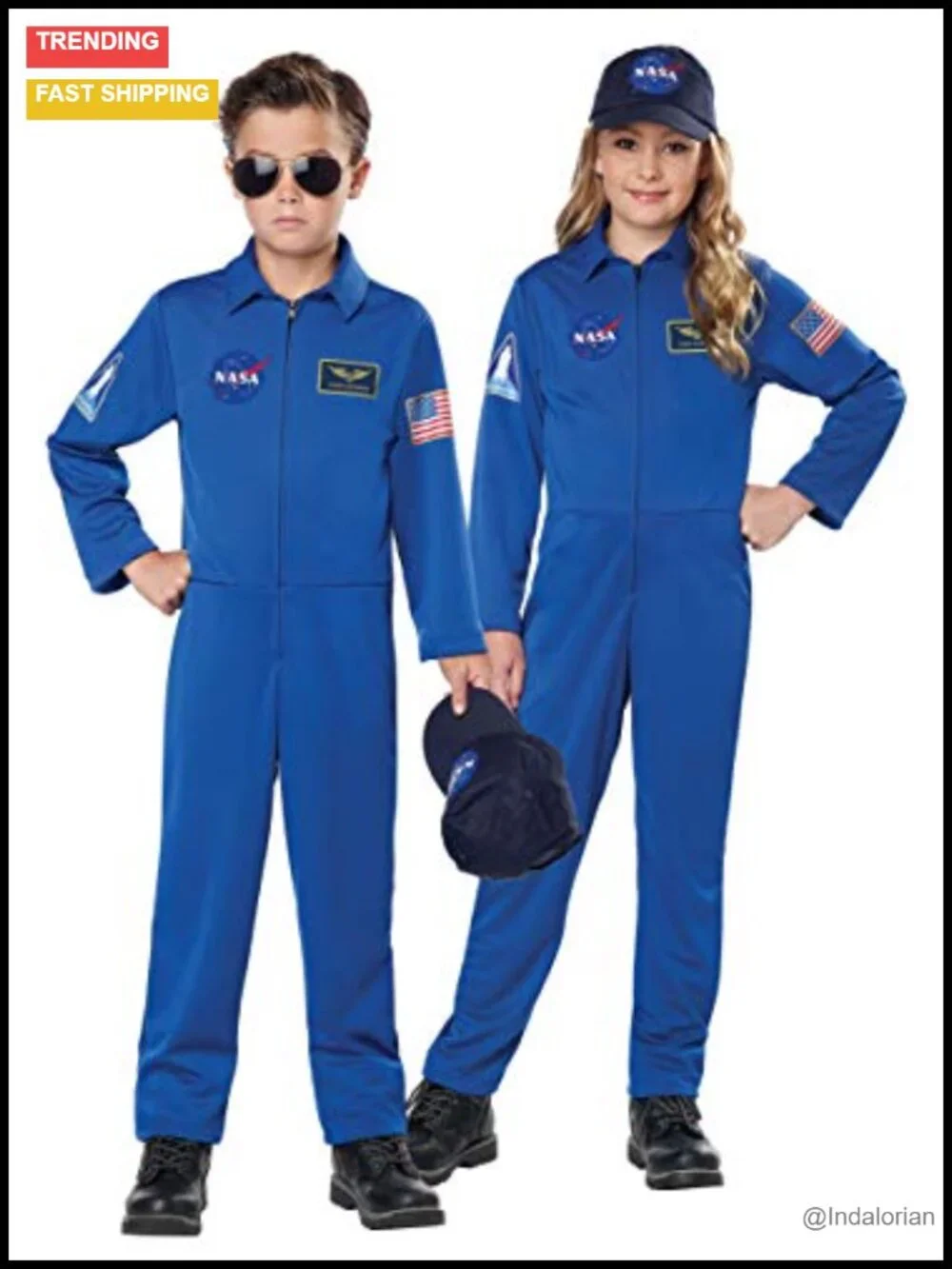 100% Polyester Kids NASA Jumpsuit Costume with Cap Small 6-8